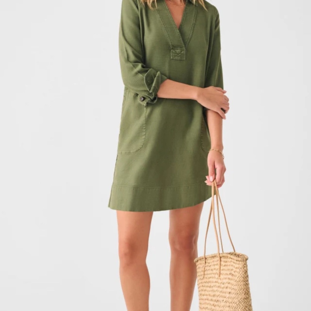 Faherty Stretch Surplus Olive Green Women's Dress Sz S, NWOT